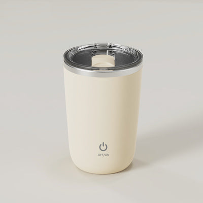 Caneca elétrica giratória automática de 350ml para misturar café, leite e sumo, em aço inoxidável, com íman.