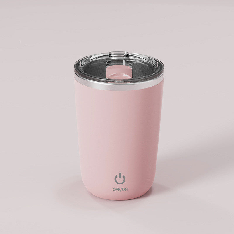 Caneca elétrica giratória automática de 350ml para misturar café, leite e sumo, em aço inoxidável, com íman.