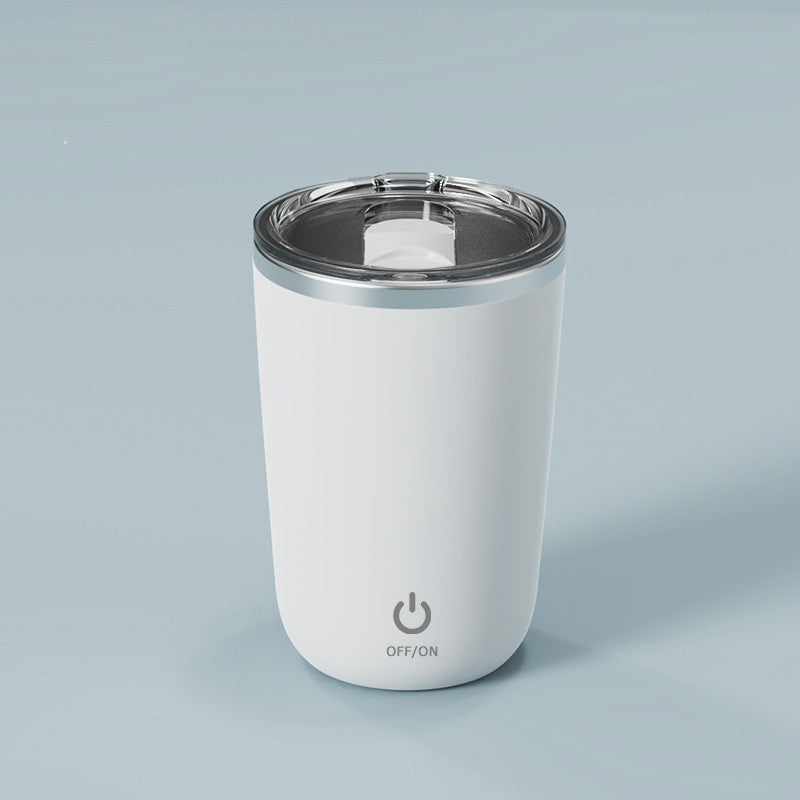 Caneca elétrica giratória automática de 350ml para misturar café, leite e sumo, em aço inoxidável, com íman.